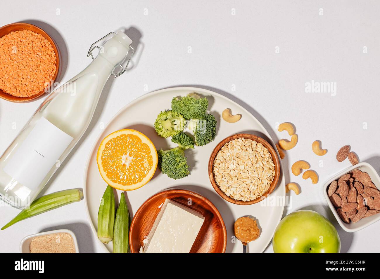 Gesunde pflanzliche Nahrung, Lebensmittel zur Senkung des Cholesterins, Portfolio-Diät-Produkte, Top View Stockfoto