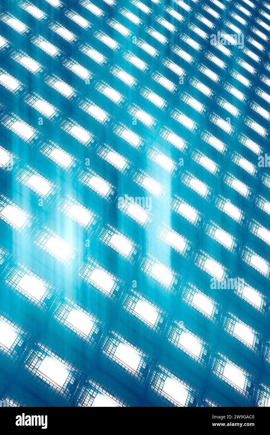 Abstraktes geometrisches Muster mit Lichtern, schräge Quadrate blau Stockfoto