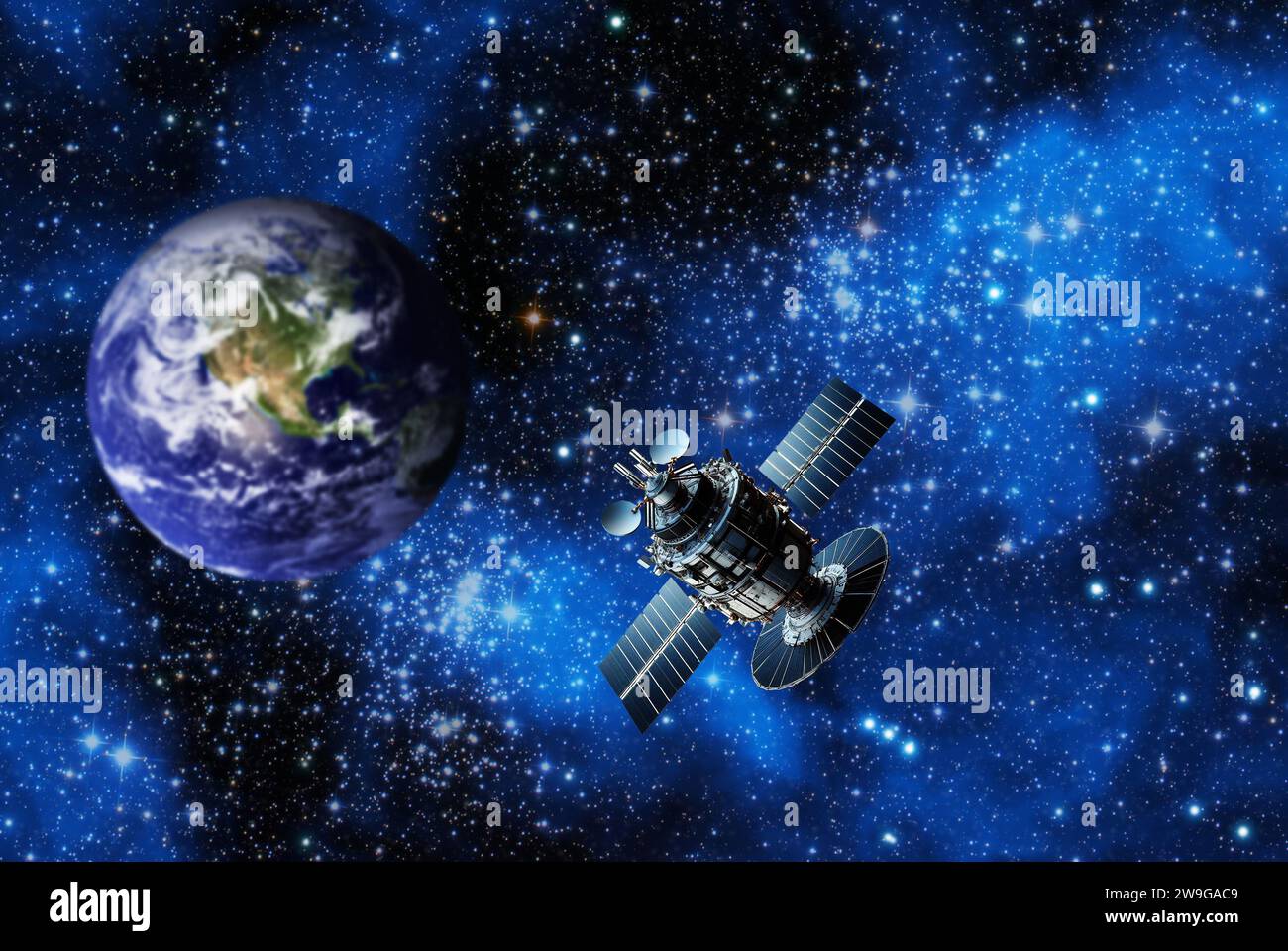 Kommunikationssatellit um den Planeten Erde Stockfoto
