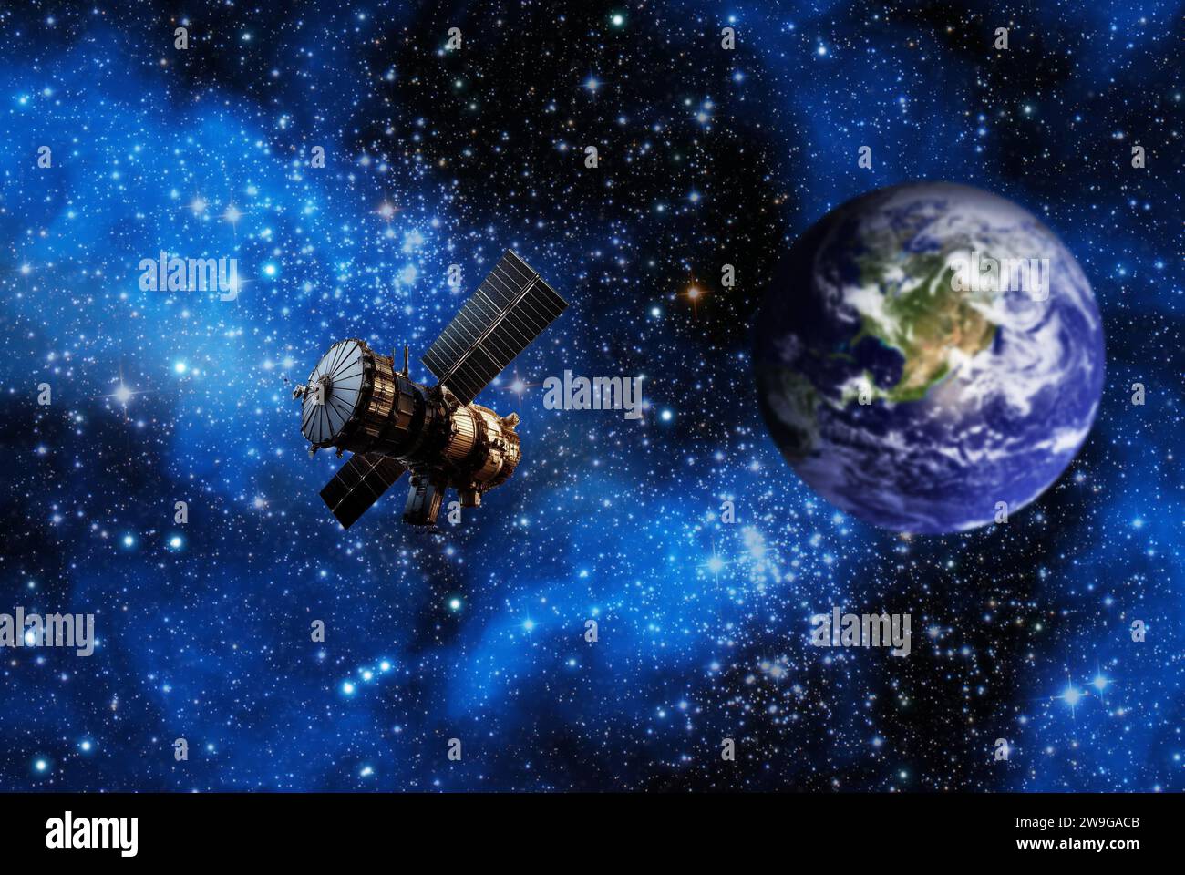 Kommunikationssatellit um den Planeten Erde Stockfoto