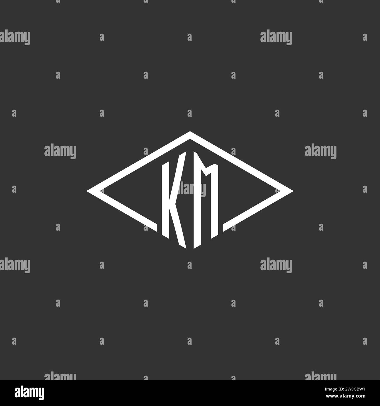 Initialen KM-Logo-Monogramm mit einfacher Diamantlinie Design-Vektorgrafik Stock Vektor