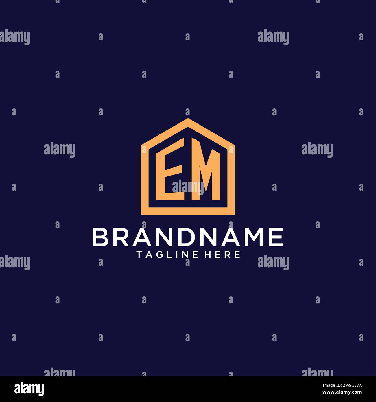 Anfängliches EM-Logo mit abstrakter Wohnform, modernes minimalistisches Realty-Logo mit Vektorgrafik Stock Vektor