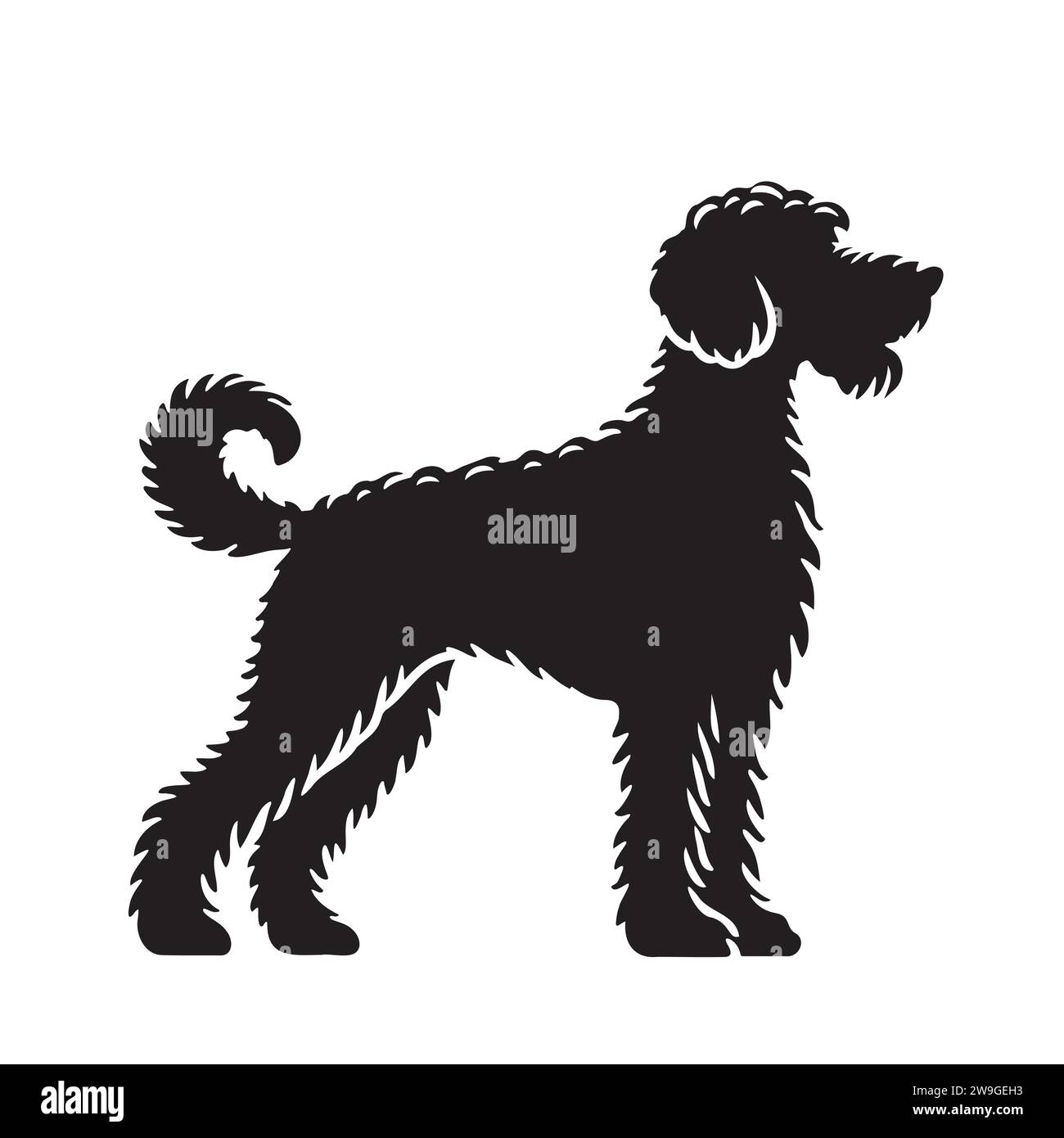 Schwarze Silhouette eines Hundes auf weißem Hintergrund. Stock Vektor