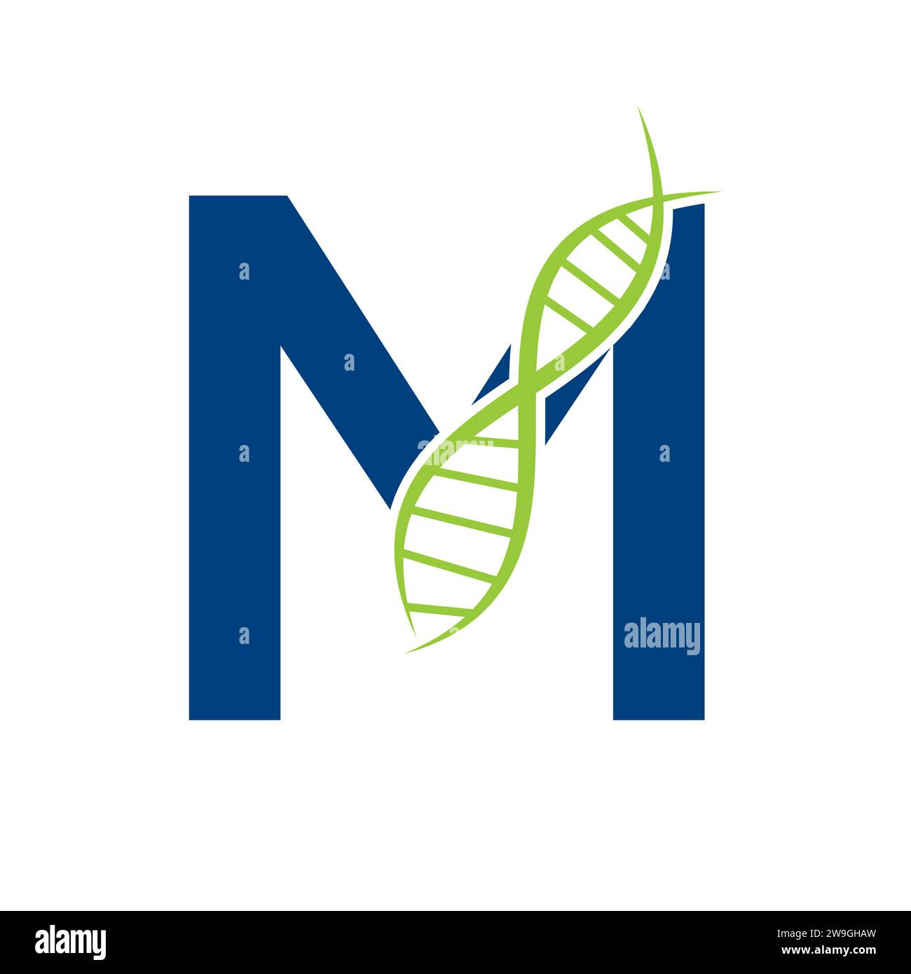 DNA-Logo auf Buchstabe M Vektor-Vorlage für Healthcare-Zeichen Stock Vektor