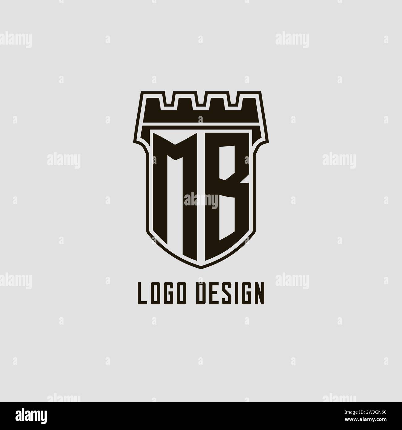 Monogramm MB mit Schild Festung Logo Design Vektorgrafik Stock Vektor