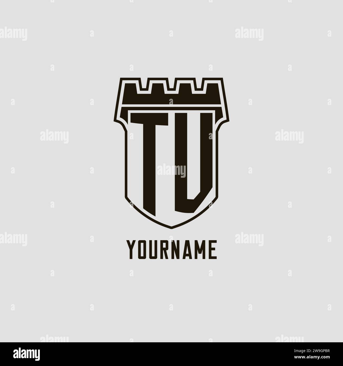 Monogramm-Fernseher mit Schild Festung Logo Design Vektorgrafik Stock Vektor