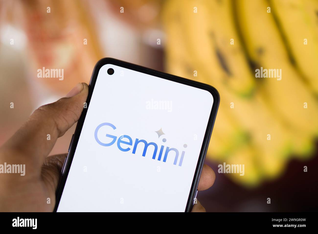 Dhaka, Bangladesch - 27. Dezember 2023: Hand hält ein Handy mit Google Gemini AI Chatbot Gemini ist eine Familie multimodaler Großsprachmodelle Stockfoto