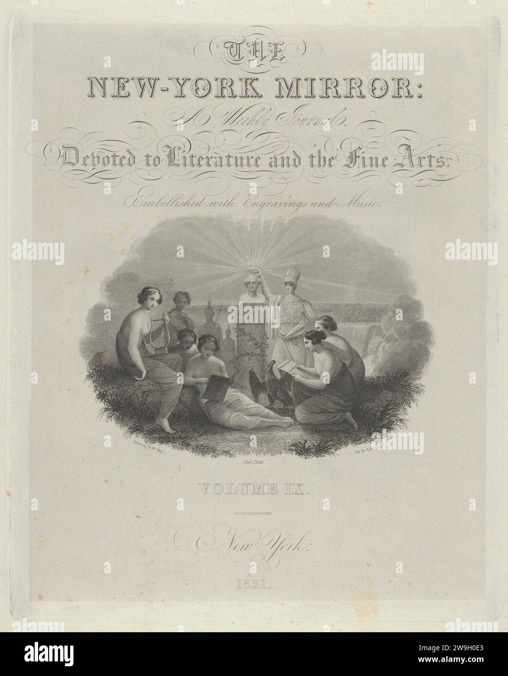 Titelseite: The New York Mirror, A Weekly Journal, widmet sich der Literatur und den bildenden Künsten. Mit Stichen und Musik verziert, Band IX 1930 von Asher Brown Durand Stockfoto