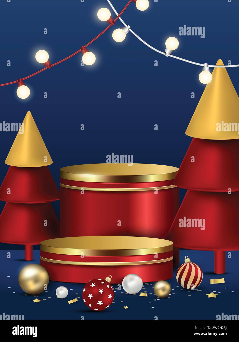 3D-Stil Weihnachtsbühne Podium Dekoration für Produktanzeige auf blauem Hintergrund, Vektordesign Stock Vektor