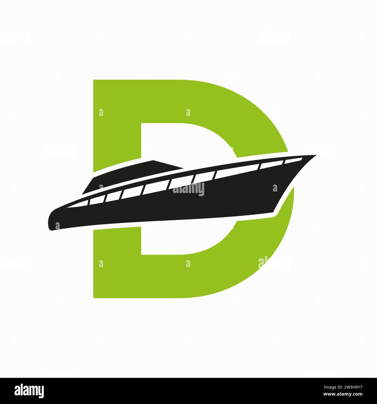 Bootslogo mit D-Buchstaben. Schiffssymbol, Yacht-Logo-Symbol Stock Vektor