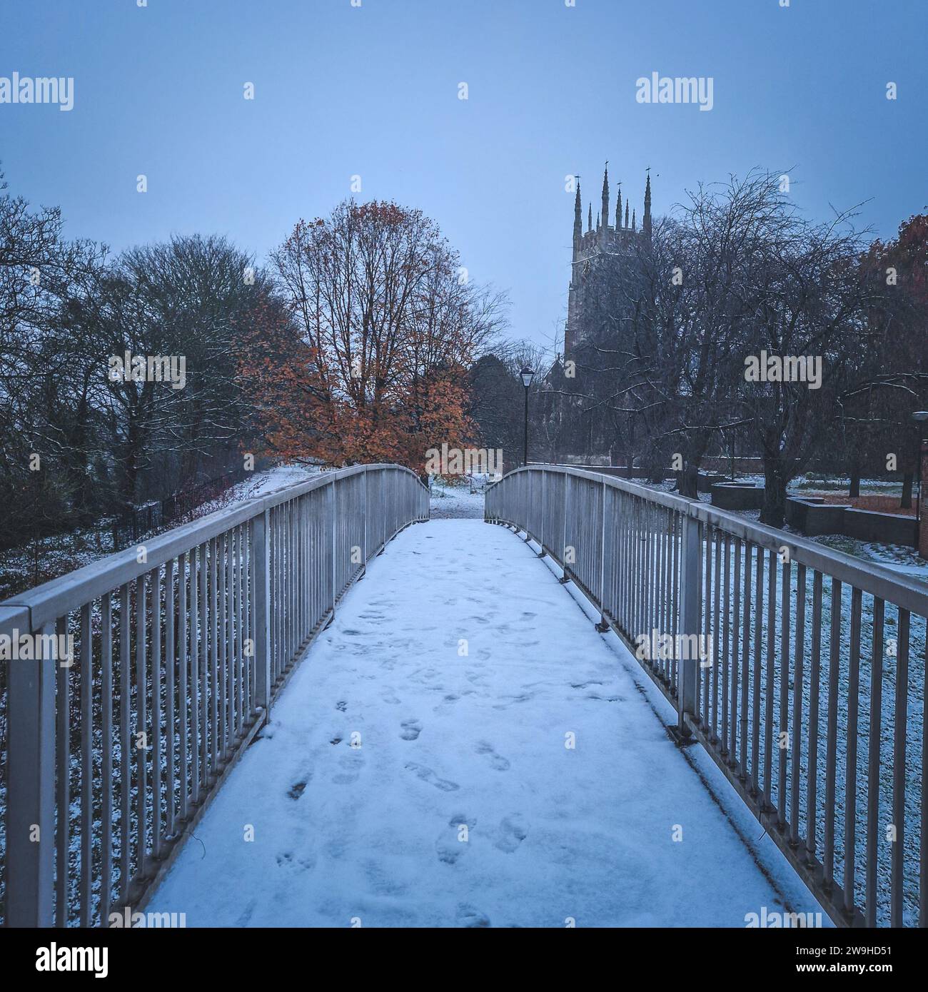 Erster Schnee, England Burton auf Trent, Park Staphenhill. Stockfoto