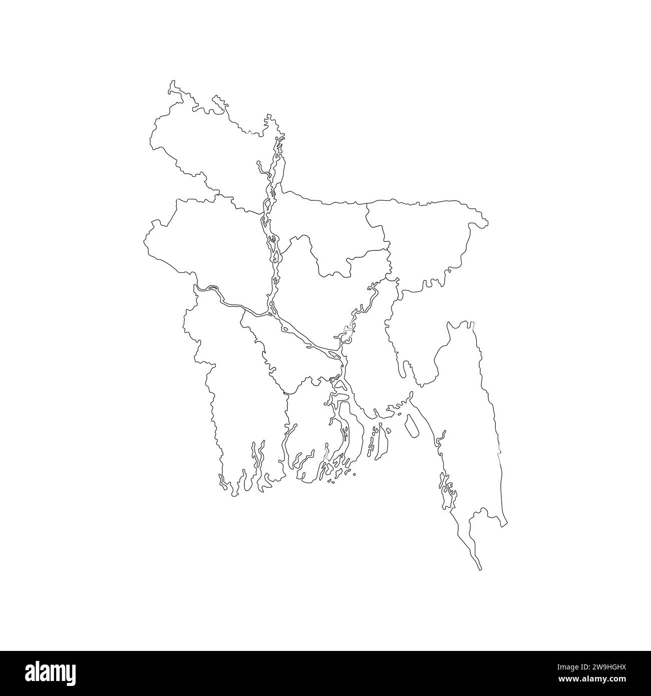 Karte von Bangladesch High-Res Vektor Silhouette und Umrissgrafik Stock Vektor