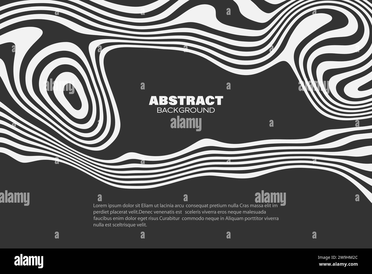 Optische Kunst. Abstraktes Wellenhintergrundedesign in Schwarz und weiß. Stock Vektor
