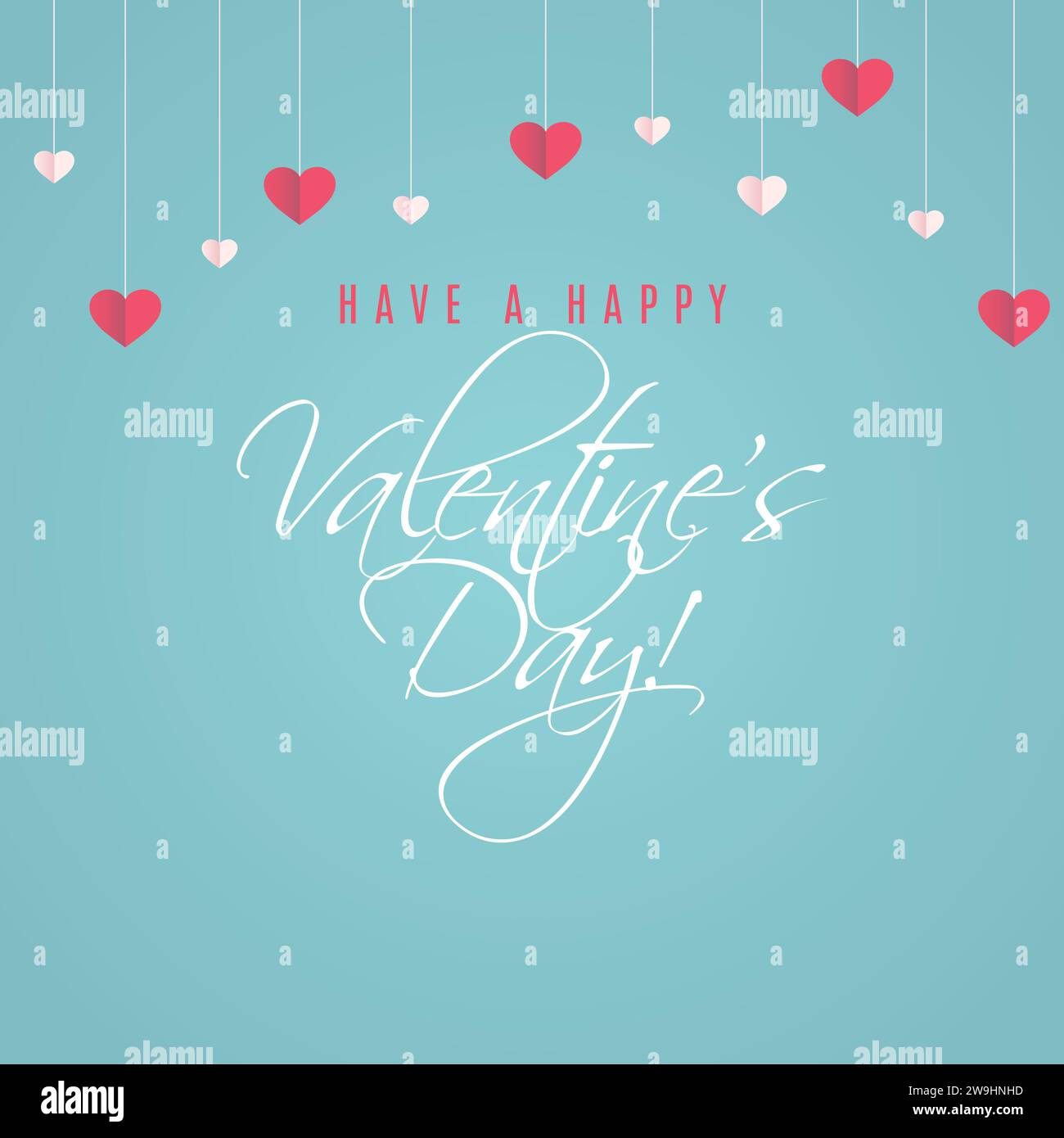 Blaues valentinstag-Poster mit hängenden Herzformen Vektor Stock Vektor