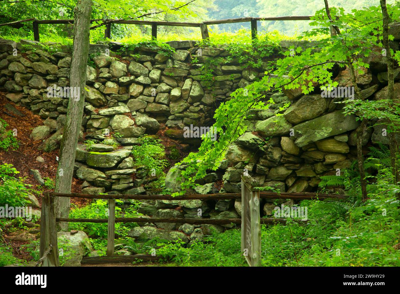 Historische Dam und Mill Site entlang Laurel Trail, Teufel den Bewahren, Connecticut Stockfoto