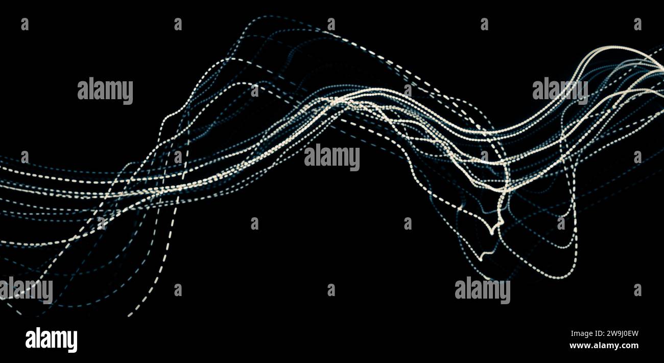 Ein Foto von leuchtenden mehrfarbigen Lichtern in einem Langzeitbelichtungsfoto. Lichtmalerei Stockfoto