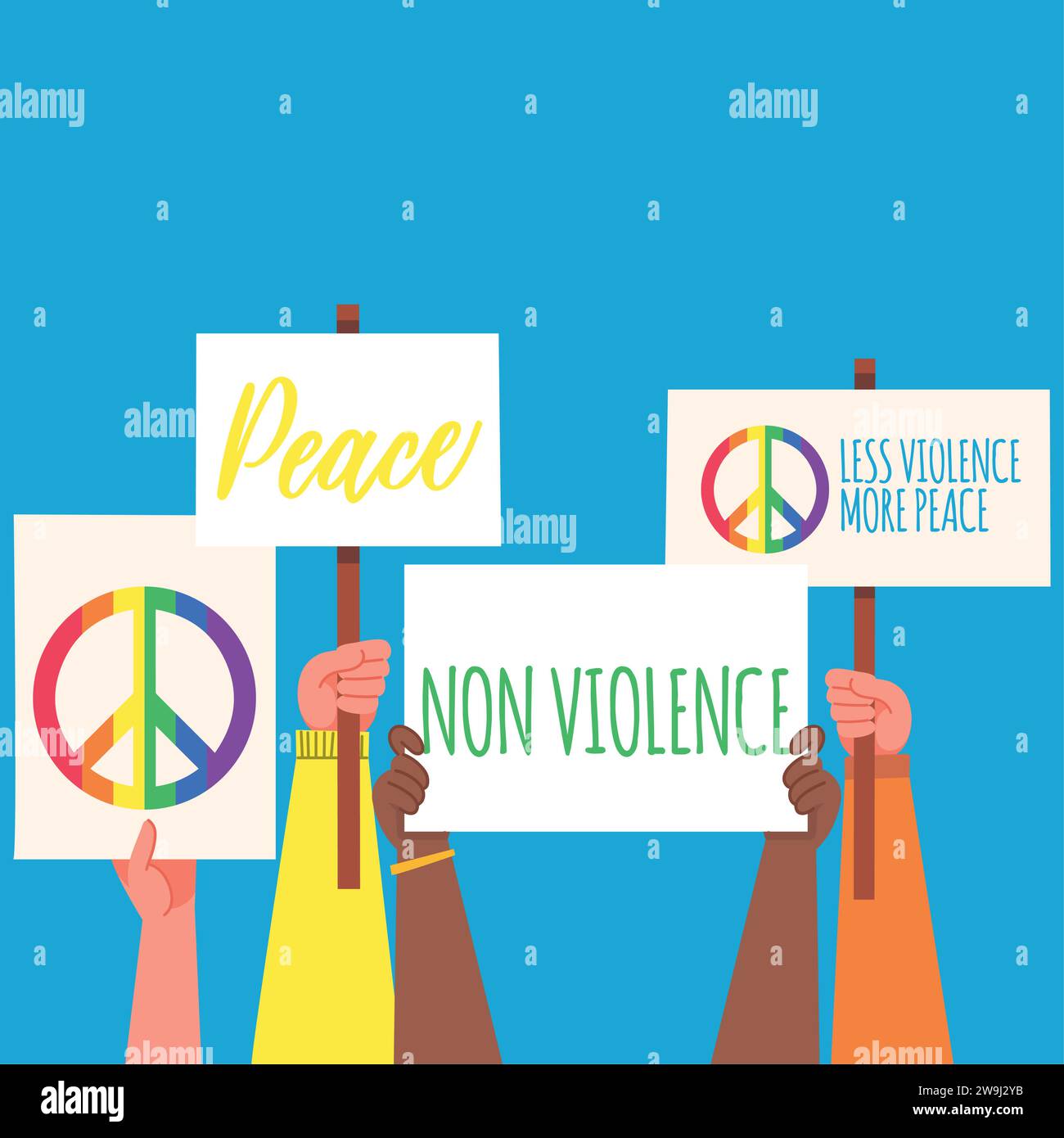 Gruppe protestierender Hände mit Plakaten Peace lgbt Concept Vector Stock Vektor