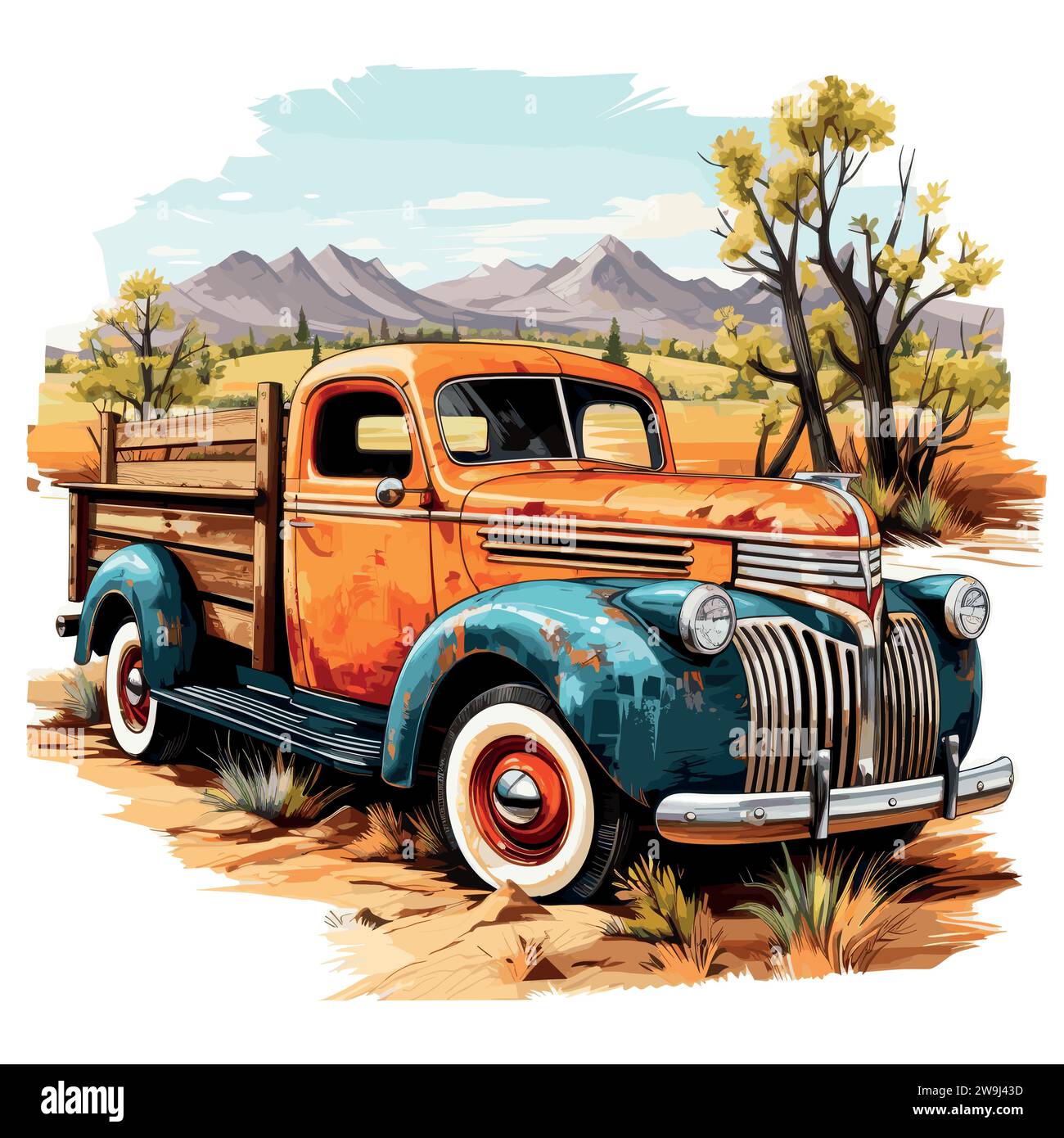 Ein klassischer Oldtimer im Dschungel Stock Vektor