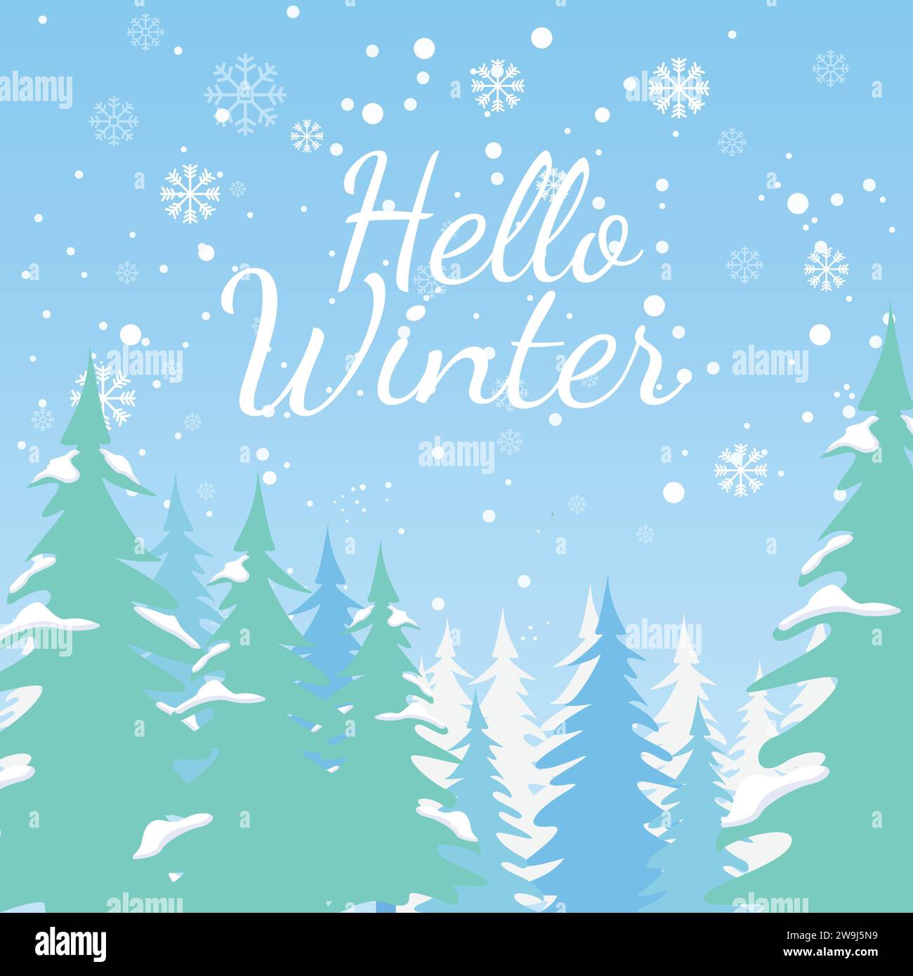 Hallo Winter Titel in Schnee Hintergrund Vektor Illustration. Winter Postkarte Poster Einladungsvorlage. Vektor-Karten-Design mit Kalligraphie Stock Vektor