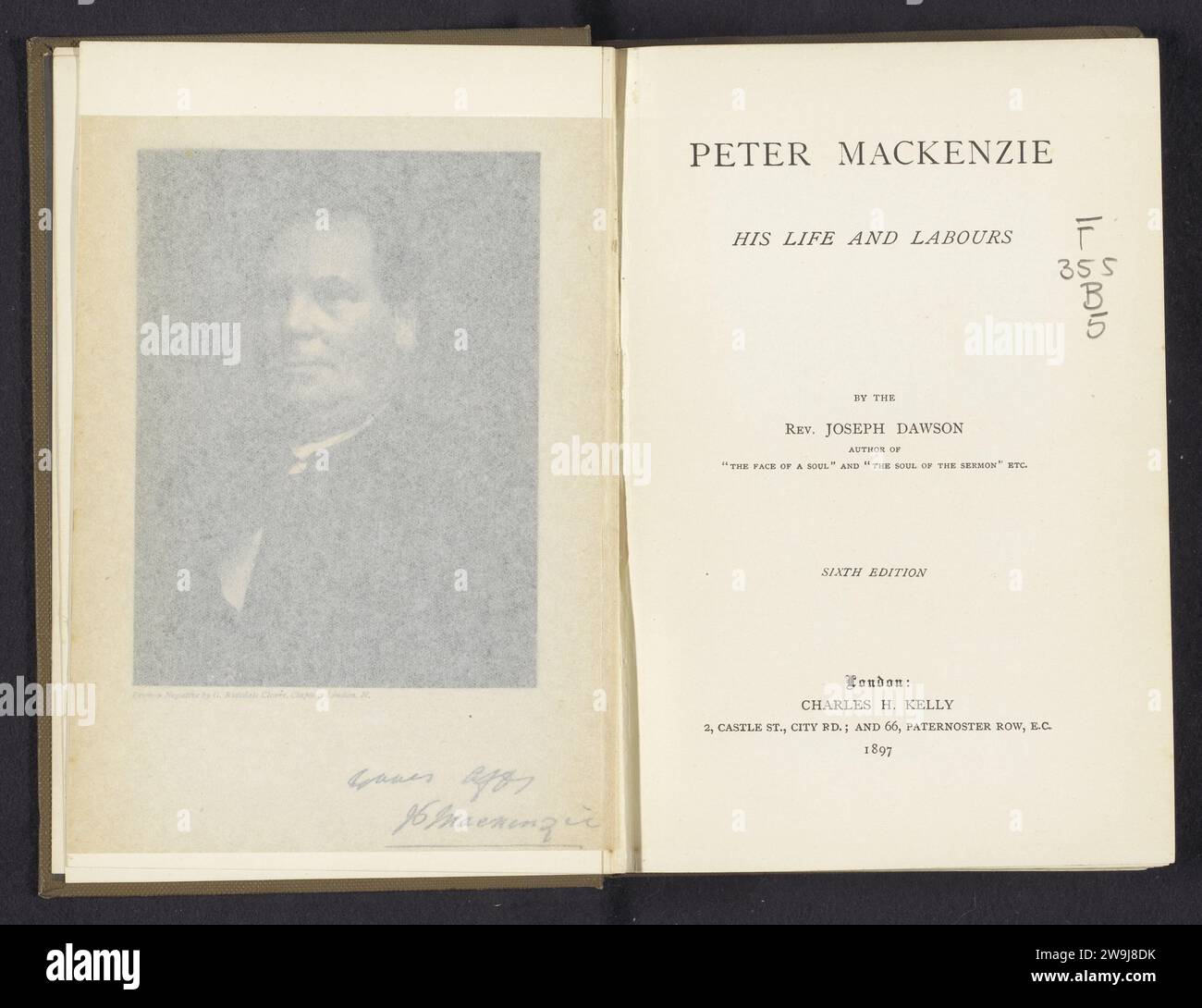 Peter Mackenzie His Life and Worours, Joseph Dawson, 1897 Buch London Paper. Leinen (Material). Kartondruck Stockfoto