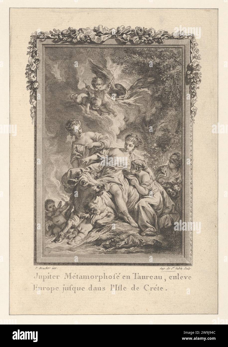 Vignette (Tomé 1.er, Seite 164, lib. II, fabelhaft 15), entführt Jupiter Europa von Les Metamorphoses d’Ovide en Latin et en Francois de la traduction de M. l’Abbe Banier de l’Academie Royale des inscriptions et Belles-Lettres. Avec des explications historiques. Eine Paris Chez Despilly rue saint Jacques a la croix d'Or. MDCCLXVII. Avec Approbation et Privilege du ROI 1917 von Ovid Stockfoto
