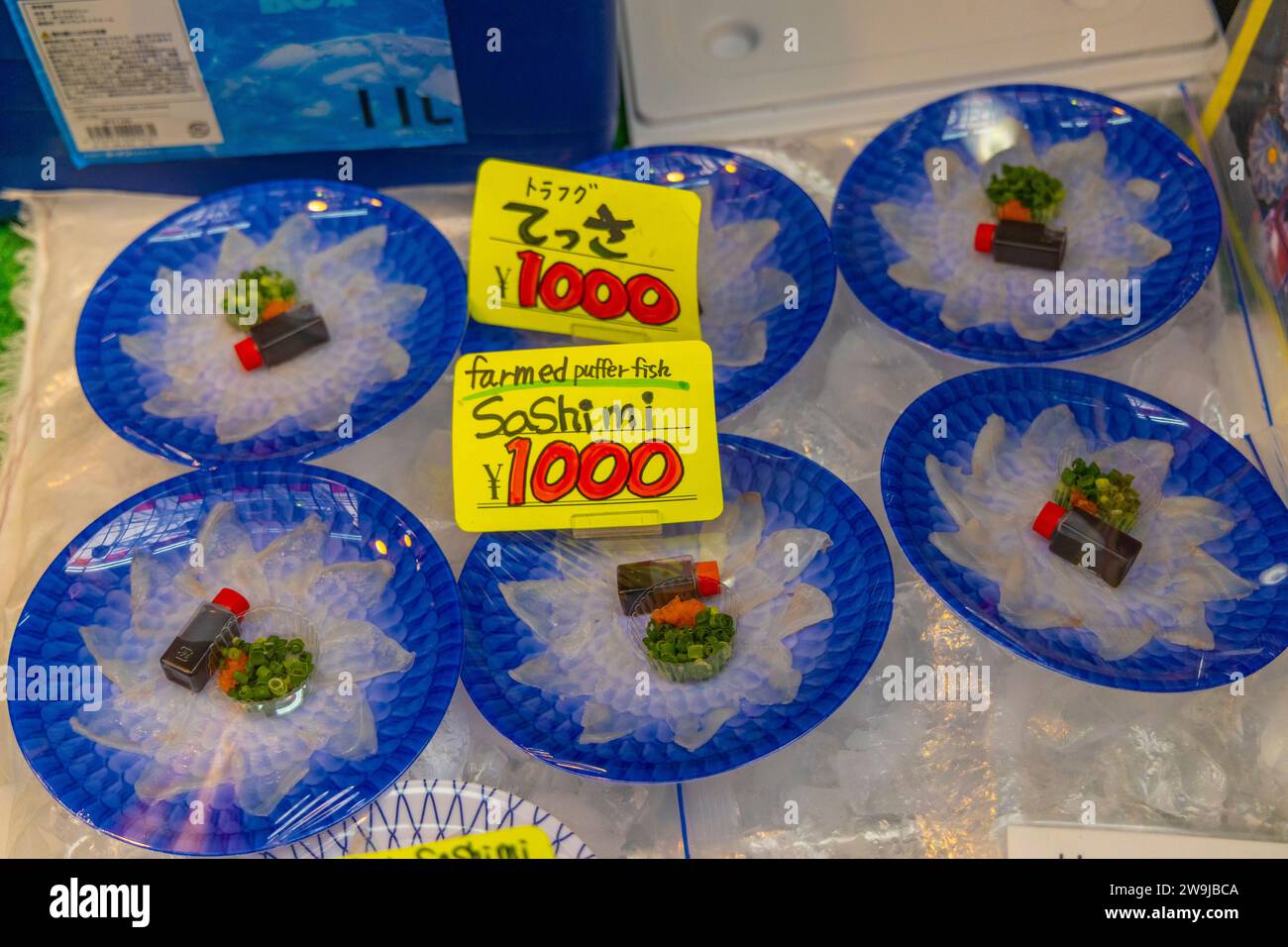 Fugu, Pufferfisch, Kuromon-Markt, Dotonbouri, Oasaka, Japan Stockfoto