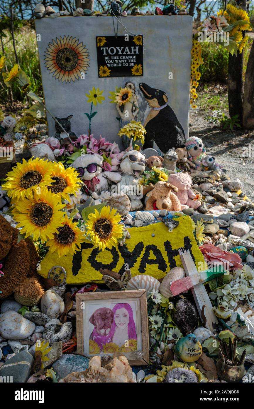 Ein Schrein zum Gedenken an Toyah Cordingley am Wangetti Beach, der 2018 in der Nähe von Cairns, Queensland, Australien, ermordet wurde Stockfoto