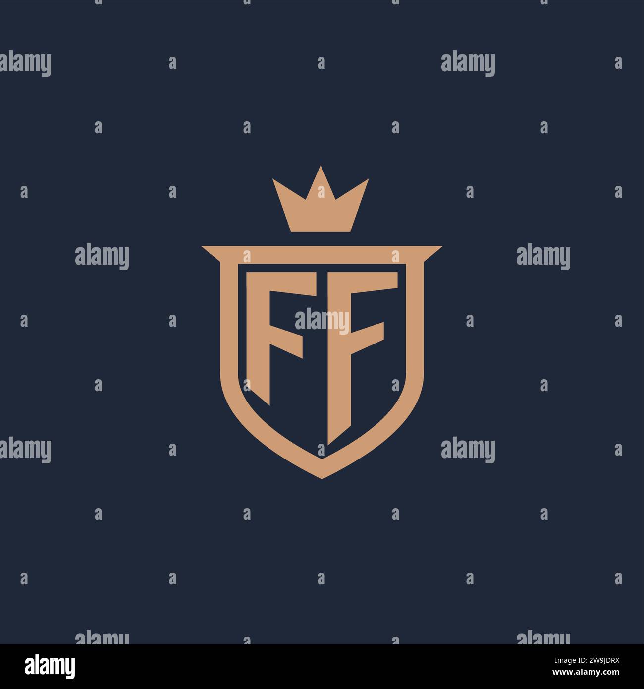 FF-Monogramm-Anfangslogo mit Design-Ideen für Schild und Krone Stock Vektor