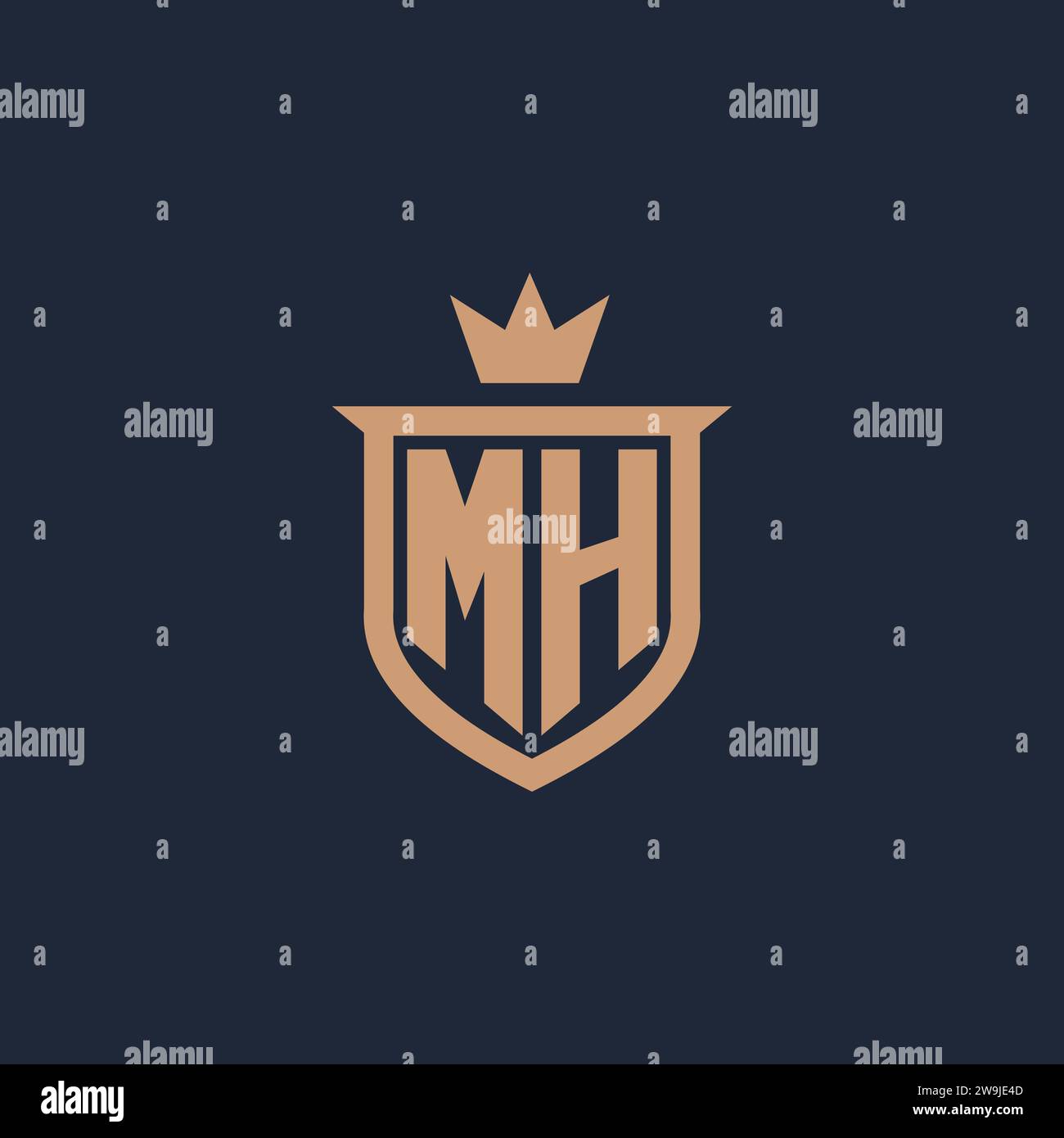 Initial-Logo mit MH-Monogramm und Design-Ideen für Schild und Krone Stock Vektor