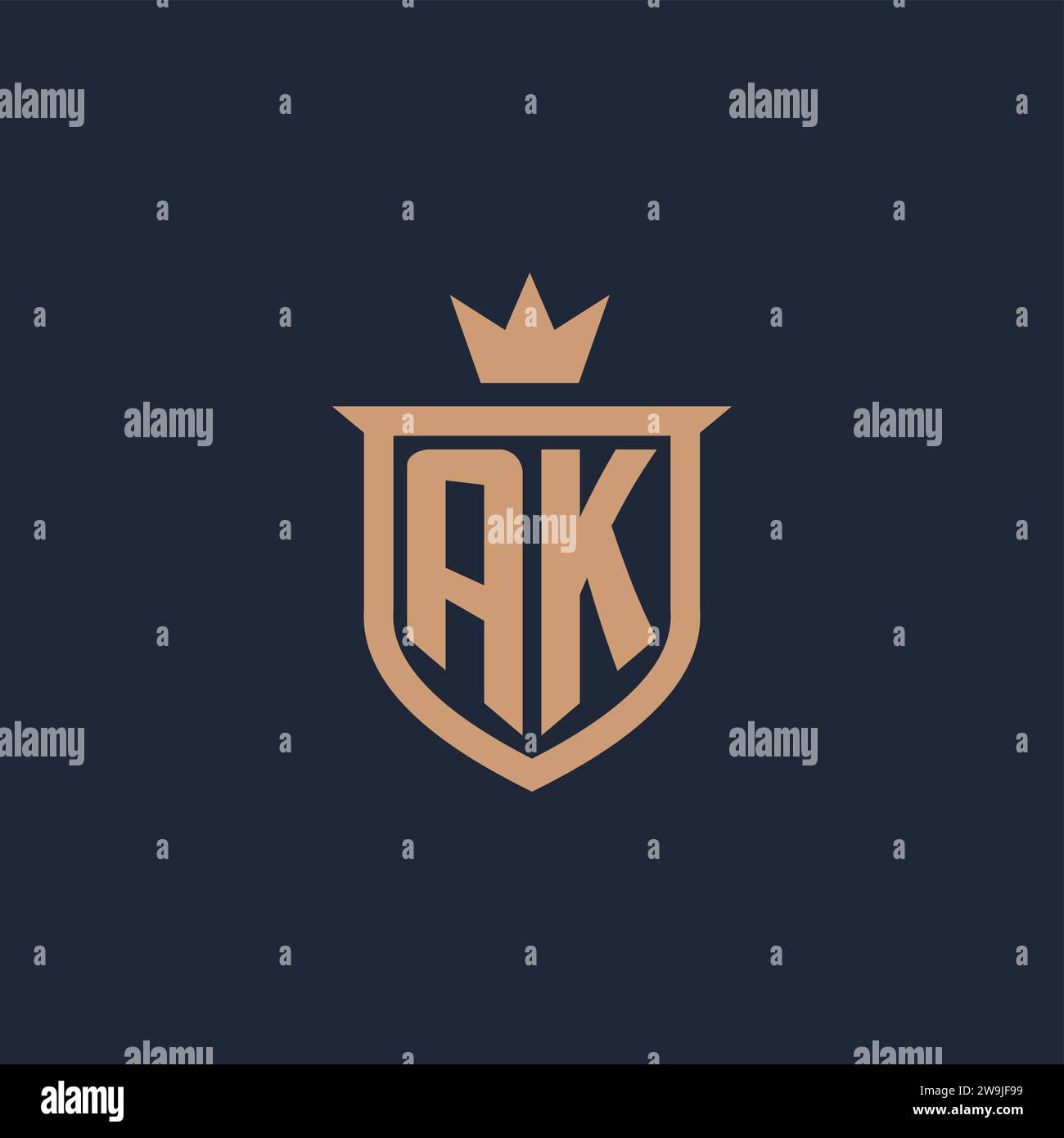AK-Monogramm-Initiallogo mit Design-Ideen für Schild und Krone Stock Vektor