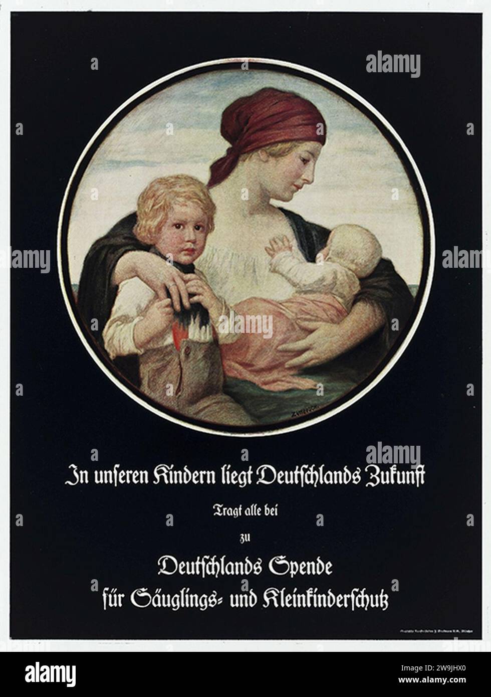 1917 circa Ludwig von Zumbusch, Plakat Deutschlands Spende für Säuglings- und Kleinkinderschutz, Graphische Kunstanstalten F. Bruckmann AG, München. Stockfoto
