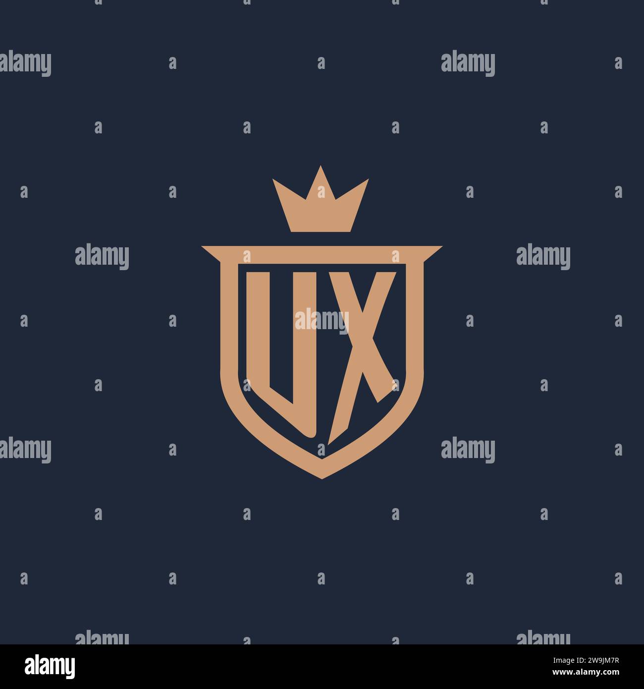 UX-Monogramm-Initiallogo mit Design-Ideen für Schild und Krone Stock Vektor