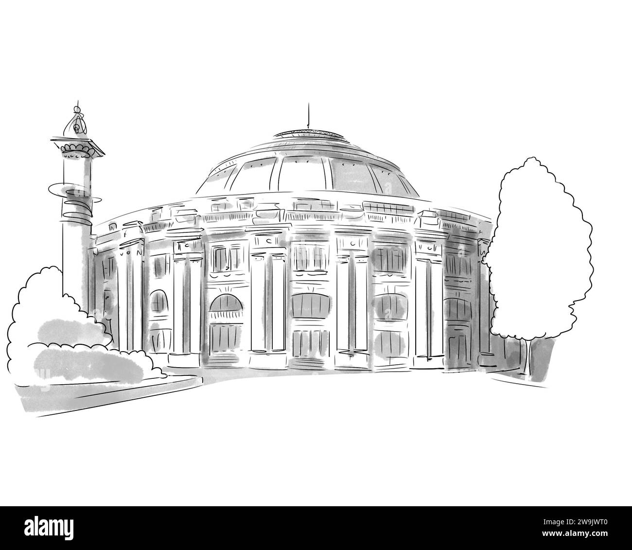 Illustration en noir et blanc de Monument de Paris, Bourse du Commerce Stockfoto