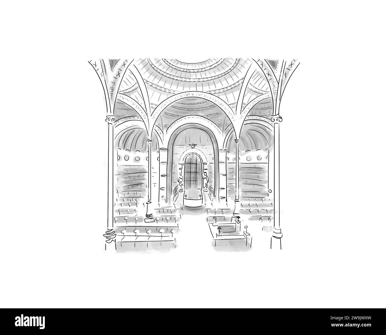 Illustration en noir et blanc de Monument de Paris, Bibliothèque nationale Francaise Richelieu Stockfoto