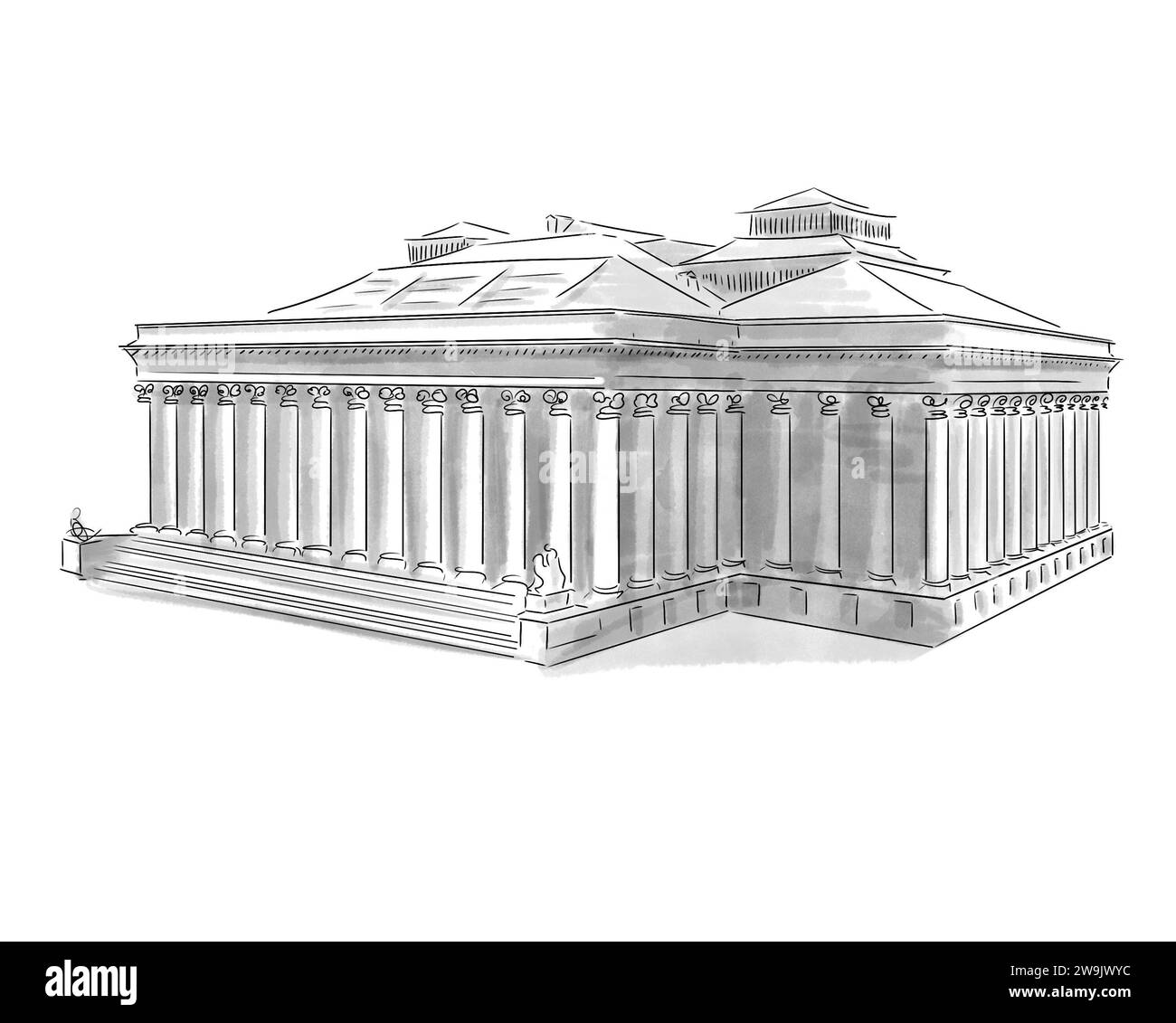 Illustration en noir et blanc de Monument de Paris, Palais Brongniart Stockfoto