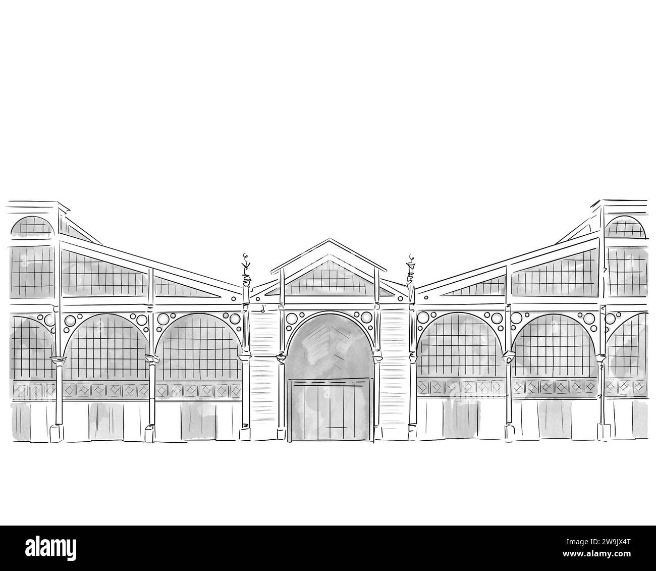 Illustration en noir et blanc de Monument de Paris, Le Carreau du Temple Stockfoto