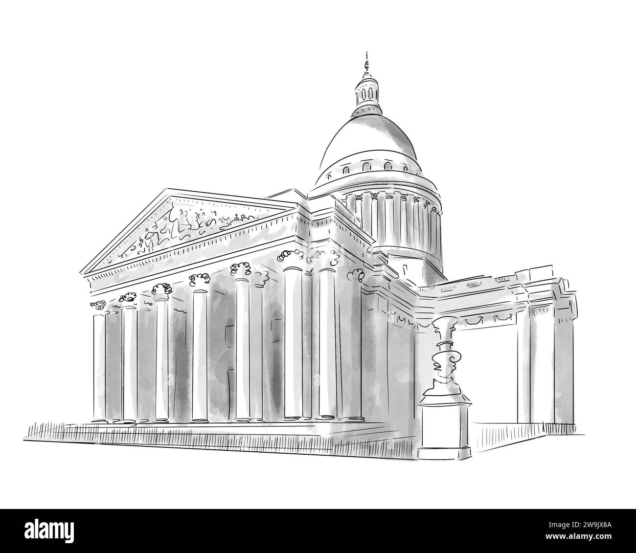 Illustration en noir et blanc de Monument de Paris, Le Panthéon Stockfoto