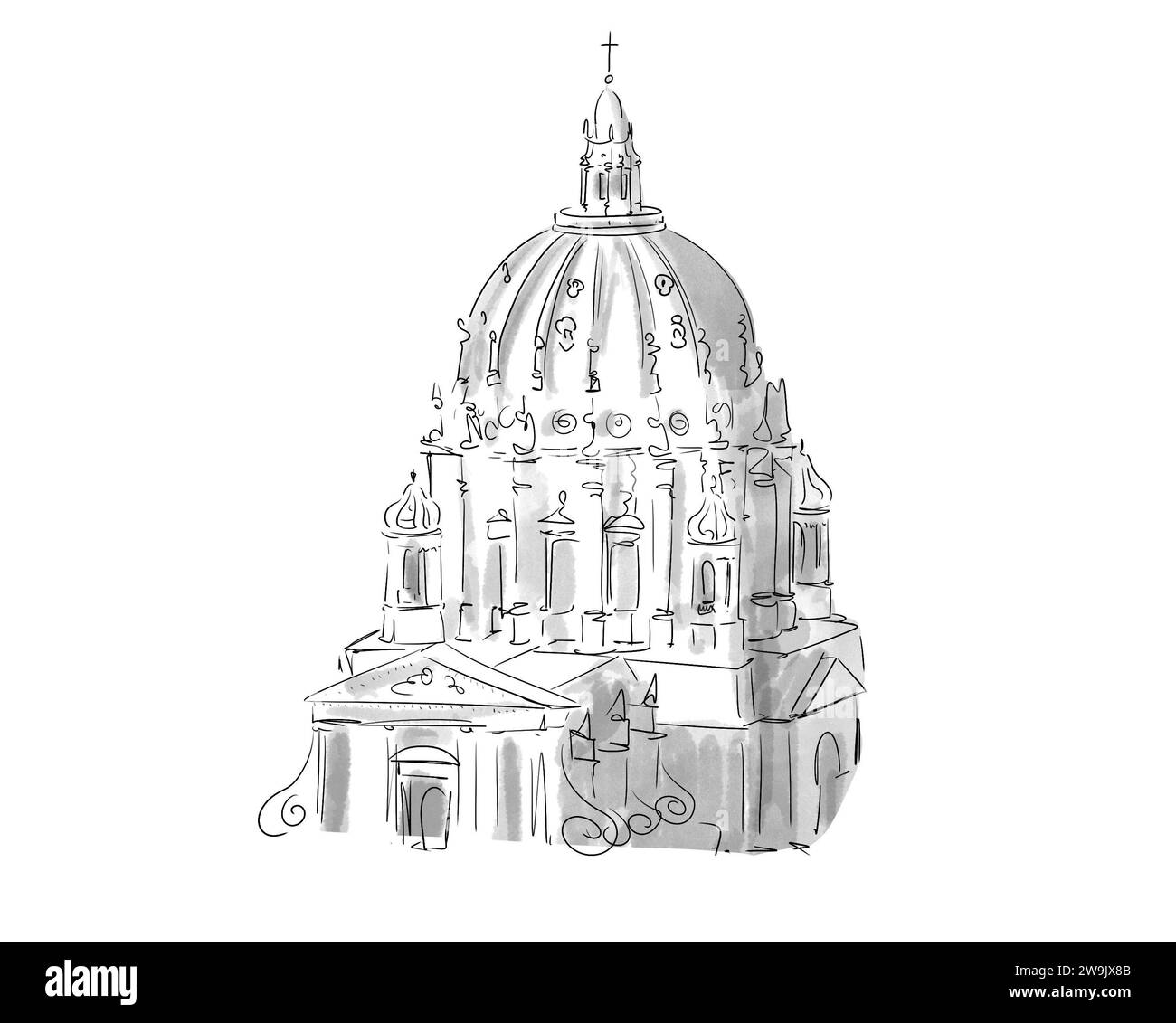 Illustration en noir et blanc de Monument de Paris, Le Val de grâce Stockfoto