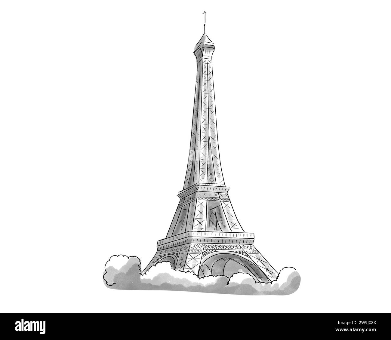Illustration en noir et blanc de Monument de Paris, Tour Eiffel Stockfoto