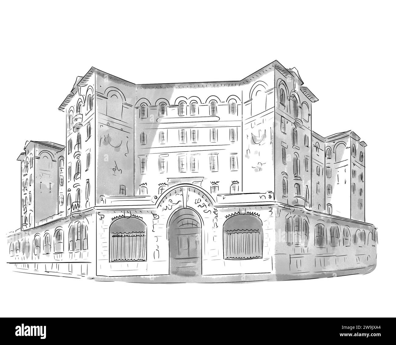 Illustration en noir et blanc de Monument de Paris, Palais de La femme Stockfoto