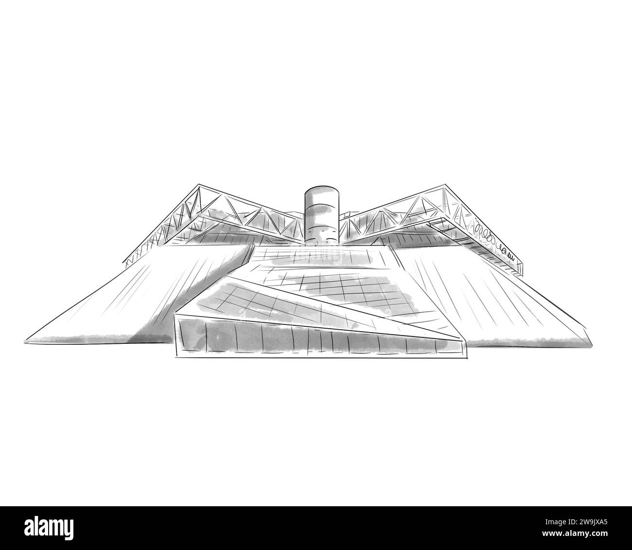 Illustration en noir et blanc de Monument de Paris, Accor Arena Paris Bercy Stockfoto