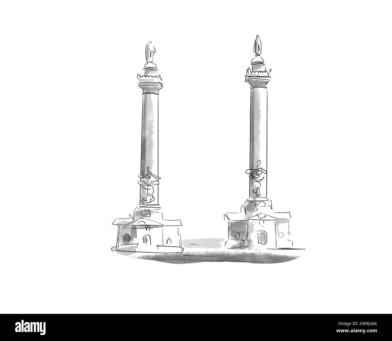 Illustration en noir et blanc de Monument de Paris, Barrière du Trône Stockfoto
