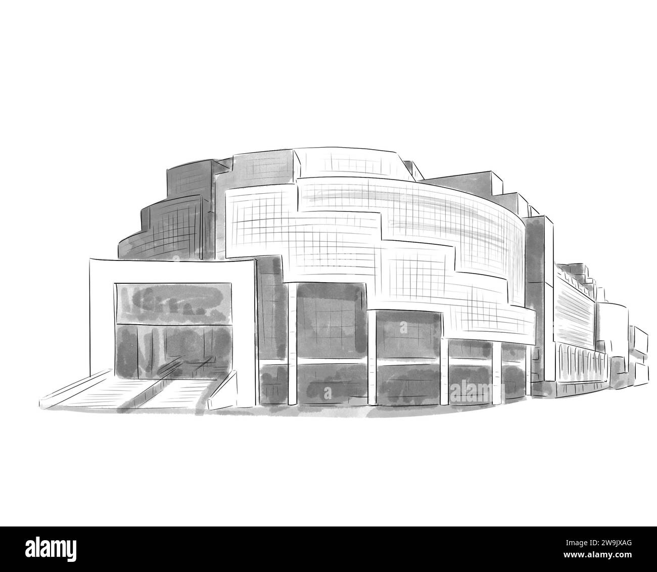 Illustration en noir et blanc de Monument de Paris, Opéra Bastille Stockfoto