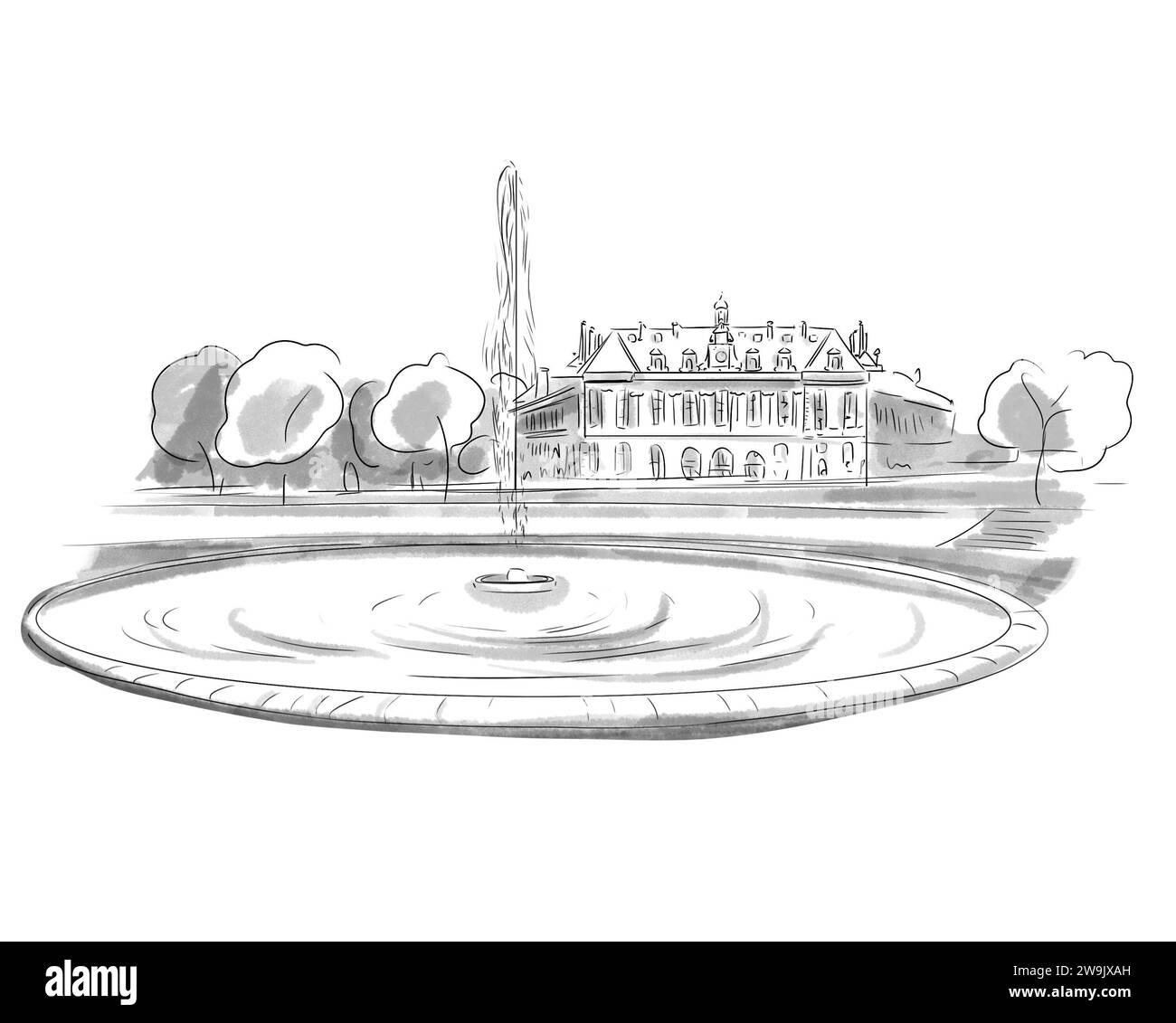 Illustration en noir et blanc de Monument de Paris, Place d'Italie Stockfoto