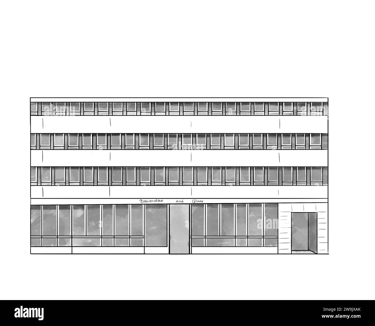 Illustration en noir et blanc de Monument de Paris, Bibliothèque Aimé césaire Stockfoto