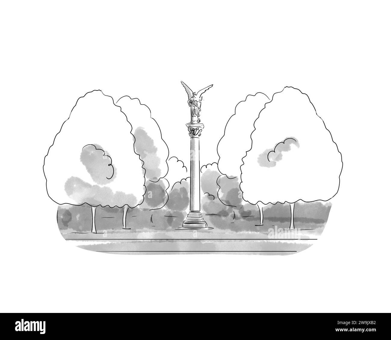 Illustration en noir et blanc de Monument de Paris, Parc de Montsouris Stockfoto