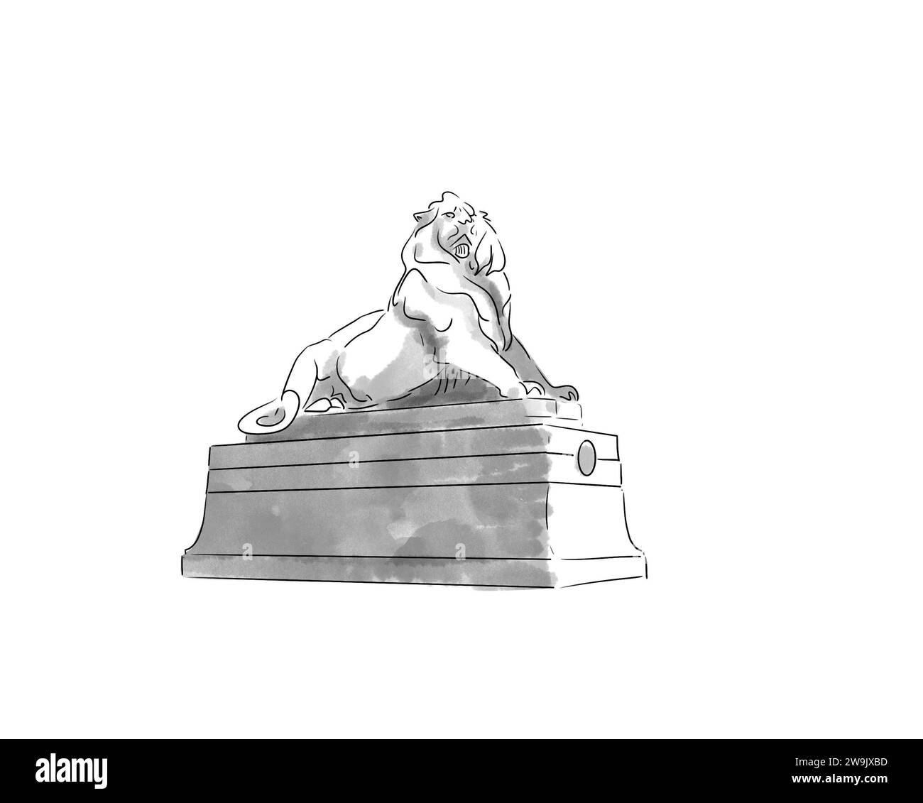 Illustration en noir et blanc de Monument de Paris, Place Denfert Rochereau Stockfoto