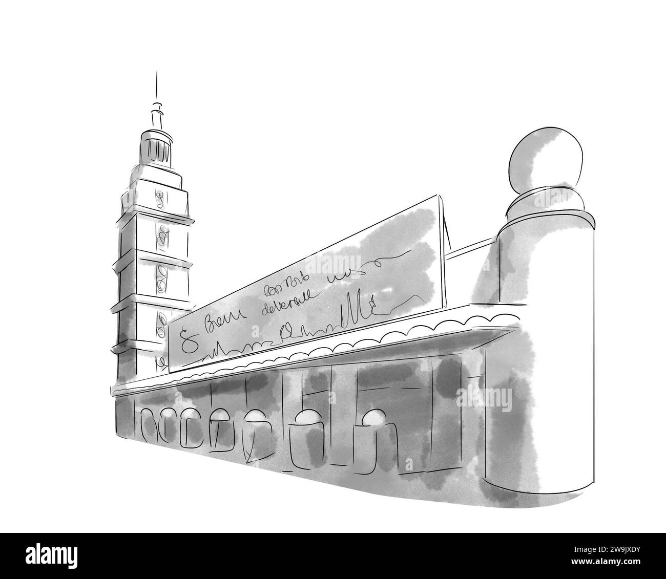 Illustration en noir et blanc de Monument de Paris, Porte de Versailles Stockfoto