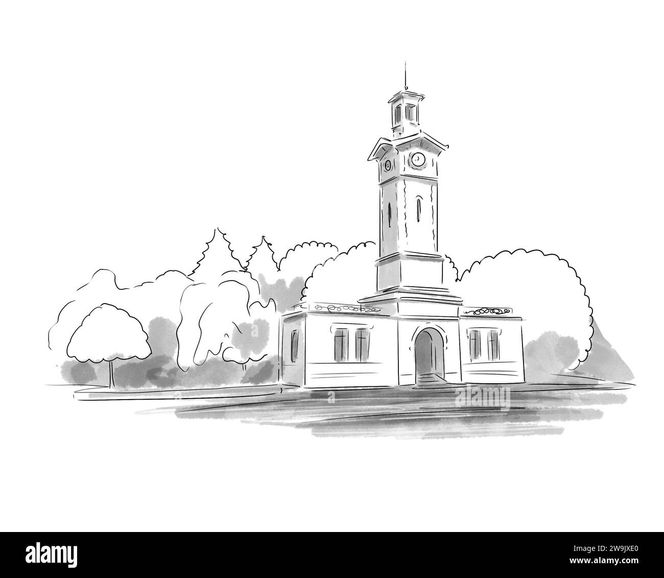 Illustration en noir et blanc de Monument de Paris, Parc Georges Brassens Stockfoto