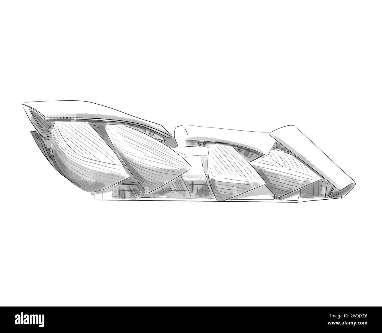Illustration en noir et blanc de Monument de Paris, Fondation Louis Vuitton Stockfoto